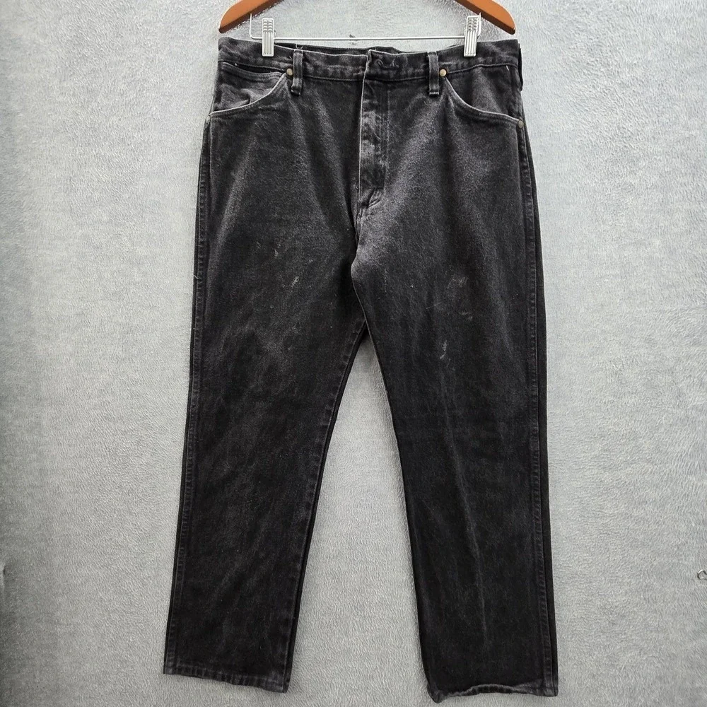 VINTAGE Wrangler Men Jeans 36X30 Black Denim 13MWZWK Cowboy Cut Original 90s USA